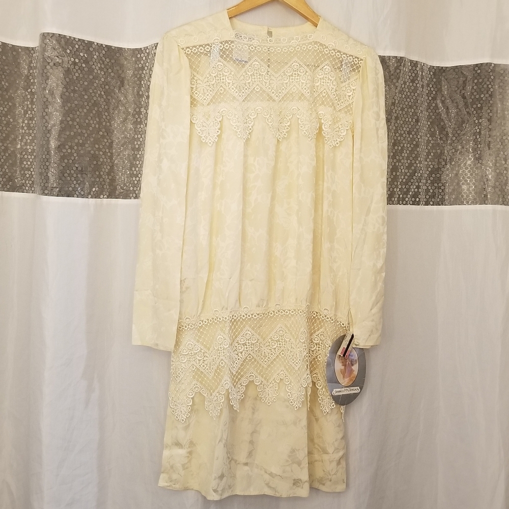 Jessica McClintock Jacquard Silk Top and Skirt Set, Ivory, Size 10, NWT, Vintage